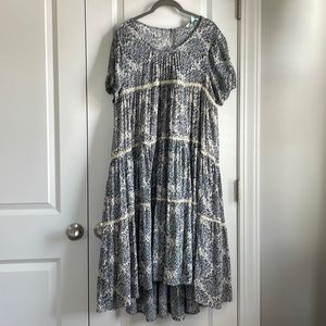 Sundance My Matilda floral midi tiered dress, sweet elastic short sleeves sz M